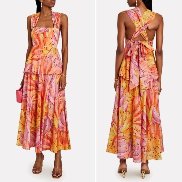 NWT! FARM RIO Pink Ombre Bananas Cross Back Maxi Dress Size Smalll - Picture 6 of 9